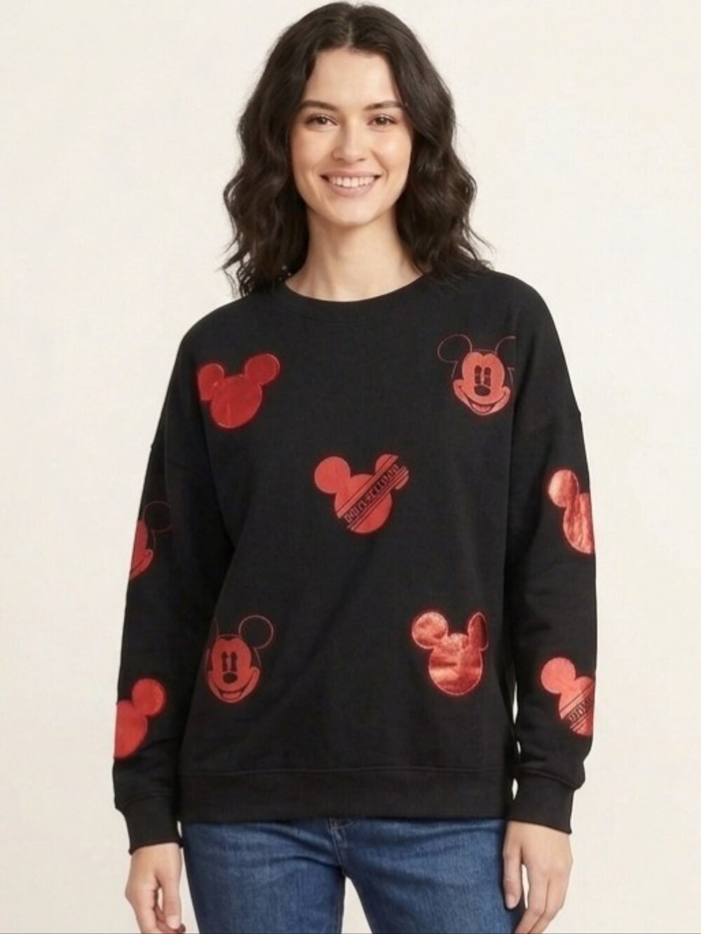 Disneyland Mickey Mouse Black Sweatshirt with Red Graphics